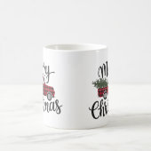 メリーモダンクリスマス赤いバッファローのプレイドトラック コーヒーマグカップ (中央)