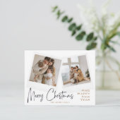 メリーモダンクリスマス赤いブラックプレイドフォトカード シーズンカード (スタンド正面)