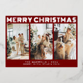 メリーモダンクリスマス赤い写真 箔シーズンカード (正面)