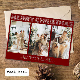 メリーモダンクリスマス赤い写真 箔シーズンカード