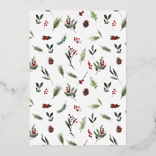 メリーモダンクリスマス赤い冬季グリーン金ゴールド写真 箔シーズンカード (裏面)