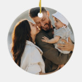 メリーモダンクリスマス赤い白のスクリプトバック写真 セラミックオーナメント (裏面)