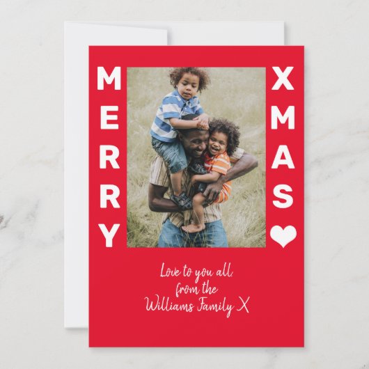 メリーモダンクリスマス赤と白家族の写真 シーズンカード (正面)