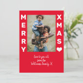 メリーモダンクリスマス赤と白家族の写真 シーズンカード (スタンド正面)