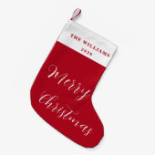 メリーモダンクリスマス赤のスクリプミニマルト スモールクリスマスストッキング (正面 (吊り時))
