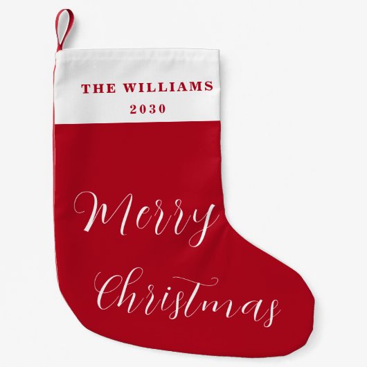 メリーモダンクリスマス赤のスクリプミニマルト スモールクリスマスストッキング (正面)