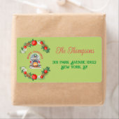 メリーモダンクリスマス赤グリーン暖炉リース ラベル (インサイチュ)