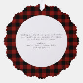 メリーモダンクリスマス赤バッファローのチェックフォト オーナメントカード (裏面)