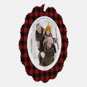 メリーモダンクリスマス赤バッファローのチェックフォト オーナメントカード (右)