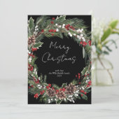 メリーモダンクリスマス赤ベリーボタニカルリース シーズンカード (スタンド正面)