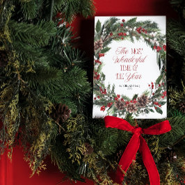 メリーモダンクリスマス赤ベリーボタニカルリース シーズンカード