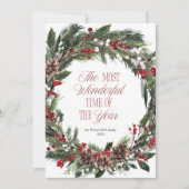 メリーモダンクリスマス赤ベリーボタニカルリース シーズンカード (正面)