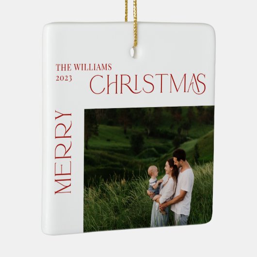 メリーモダンクリスマス赤ベリー植物写真2枚 セラミックオーナメント (右)