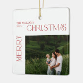 メリーモダンクリスマス赤ベリー植物写真2枚 セラミックオーナメント (左)