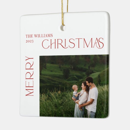 メリーモダンクリスマス赤ベリー植物写真2枚 セラミックオーナメント (左)