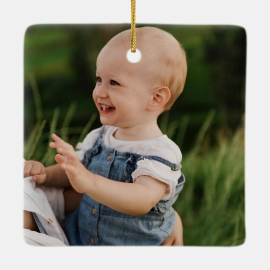 メリーモダンクリスマス赤ベリー植物写真2枚 セラミックオーナメント (裏面)