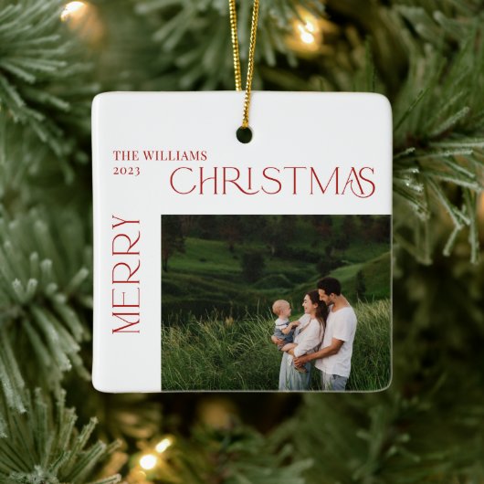 メリーモダンクリスマス赤ベリー植物写真 セラミックオーナメント (ツリー)