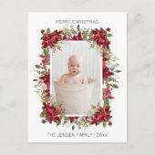 メリーモダンクリスマス赤ポインセチア写真 シーズンポストカード (正面)