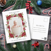 メリーモダンクリスマス赤ポインセチア写真 シーズンポストカード