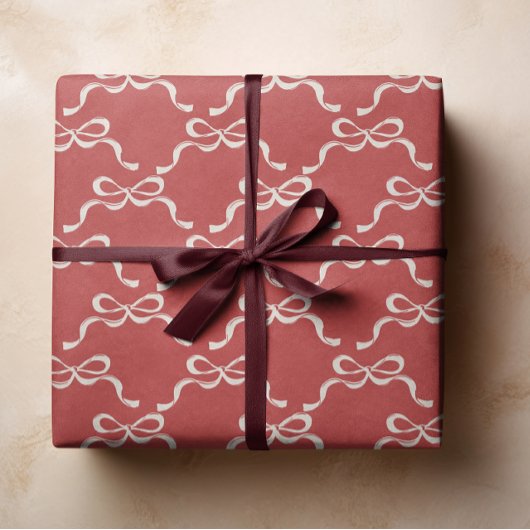 メリーモダンクリスマス赤レトロホリデーボウ ラッピングペーパー