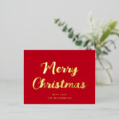メリーモダンクリスマス赤金ゴールドスクリプシンプルト 箔シーズンポストカード (立ち正面)