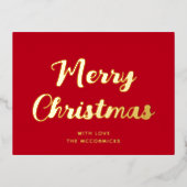 メリーモダンクリスマス赤金ゴールドスクリプシンプルト 箔シーズンポストカード (正面)