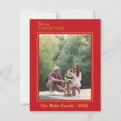 メリーモダンクリスマス赤金ゴールド家族写真 ノートカード (正面)