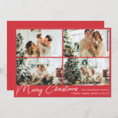 メリーモダンクリスマス赤4枚フォトコラージュ シーズンカード (正面/裏面)