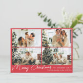 メリーモダンクリスマス赤4枚フォトコラージュ シーズンカード (スタンド正面)