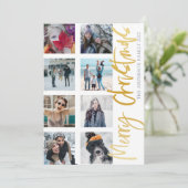メリーモダンクリスマス金ゴールドスクリプト8フォトコラージュ シーズンカード (スタンド正面)