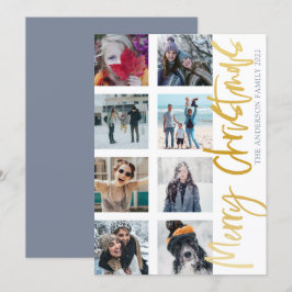 メリーモダンクリスマス金ゴールドスクリプト8フォトコラージュ シーズンカード