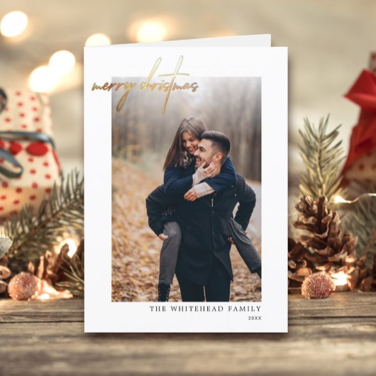 メリーモダンクリスマス金ゴールドホワイトカード シーズンカード