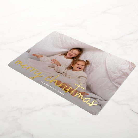 メリーモダンクリスマス金ゴールド写真 箔シーズンカード (回転した状態)