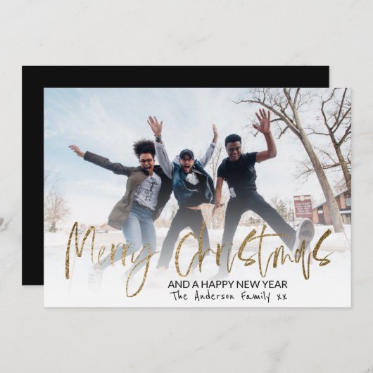 メリーモダンクリスマス金ゴールド書道1写真 シーズンカード (正面/裏面)