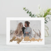 メリーモダンクリスマス金ゴールドBohoスクリプト写真 シーズンカード (スタンド正面)