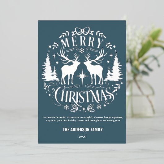 メリーモダンクリスマス銀トナカイ箔カード 箔シーズンカード (立ち正面)