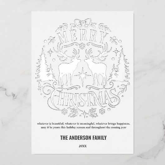メリーモダンクリスマス銀トナカイ箔カード 箔シーズンカード (正面)