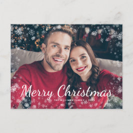 メリーモダンクリスマス雪ファミリーフォトホリデー ポストカード