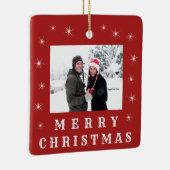 メリーモダンクリスマス雪ファミリー写真赤 セラミックオーナメント (右)