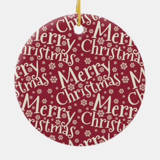メリーモダンクリスマス雪片フォトクランベリー セラミックオーナメント (裏面)