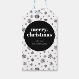 メリーモダンクリスマス黒白スノーフレーク ギフトタグ