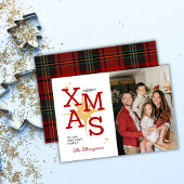 メリーモダンクリスマス1家族の写真かわいい赤い格子柄 シーズンカード