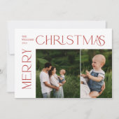 メリーモダンクリスマス2フォトレッドタイポグラフィ シーズンカード (正面)