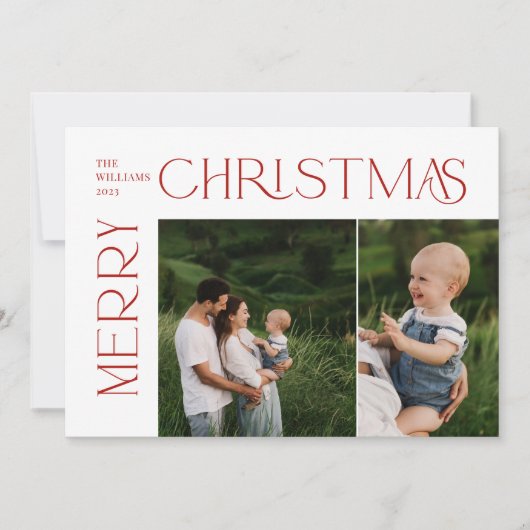 メリーモダンクリスマス2フォトレッドタイポグラフィ シーズンカード (正面)