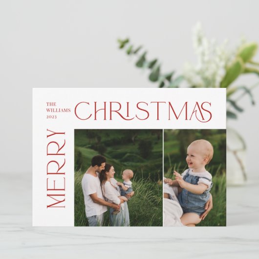 メリーモダンクリスマス2フォトレッドタイポグラフィ シーズンカード (スタンド正面)