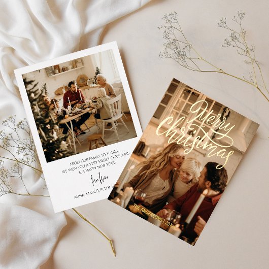 メリーモダンクリスマス2家族の写真金ゴールド 箔シーズンカード
