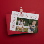 メリーモダンクリスマス3フォトレッドタイポグラフィ シーズンカード