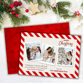 メリーモダンクリスマス3家族の写真かわいい赤 シーズンカード
