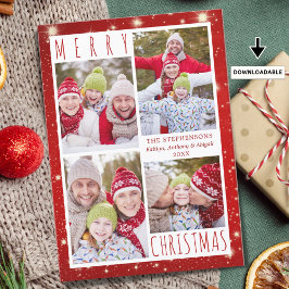 メリーモダンクリスマス4フォトコラージュ赤いライト シーズンカード