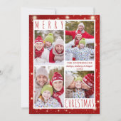 メリーモダンクリスマス4フォトコラージュ赤いライト シーズンカード (正面)